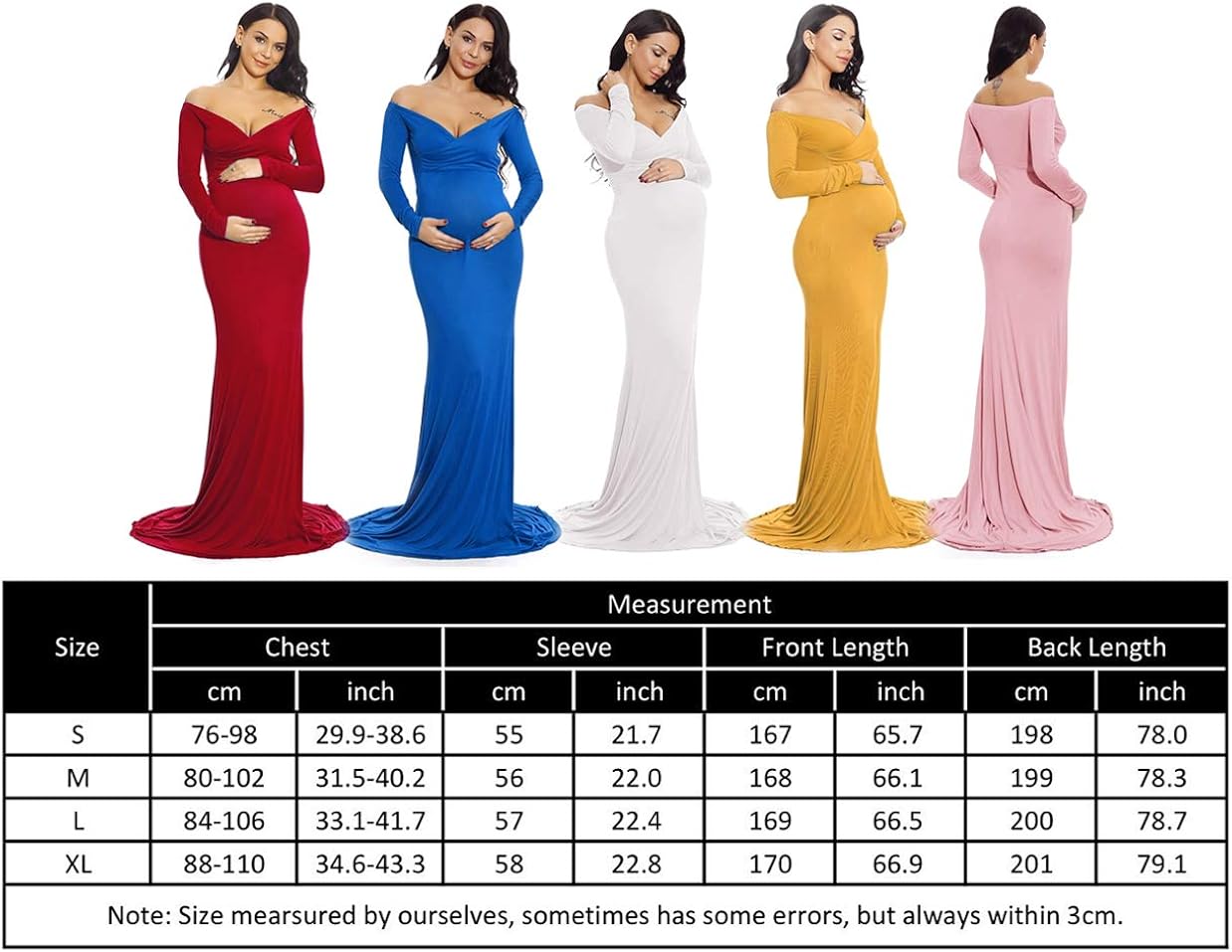 ZIUMUDY Maternity Fitted Gown V Neck Ruched Off Shoulder Long Sleeve Maxi Photography Dress at  Women’s Clothing store