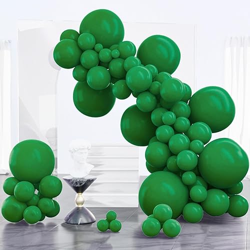 PartyWoo Dark Green Balloons 100pcs Different Sizes of 18 12 10 5 Inch Emerald Hunter Forest Green Balloon Arch Kit for Birthday Christmas Graduation Dinosaur Jungle Theme Party Decorations Green-Y56