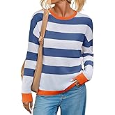Yousify Womens Long Sleeve Color Block Shirts Casual Loose Fit Striped Tops Knit Lightweight Pullover Sweaters