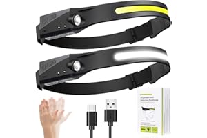 Headlamp Rechargeable 2Pack, Rechargeable LED Headlamp，230° Wide Beam Head Lamp LED with MotionSenso for Adults，5Brightness M