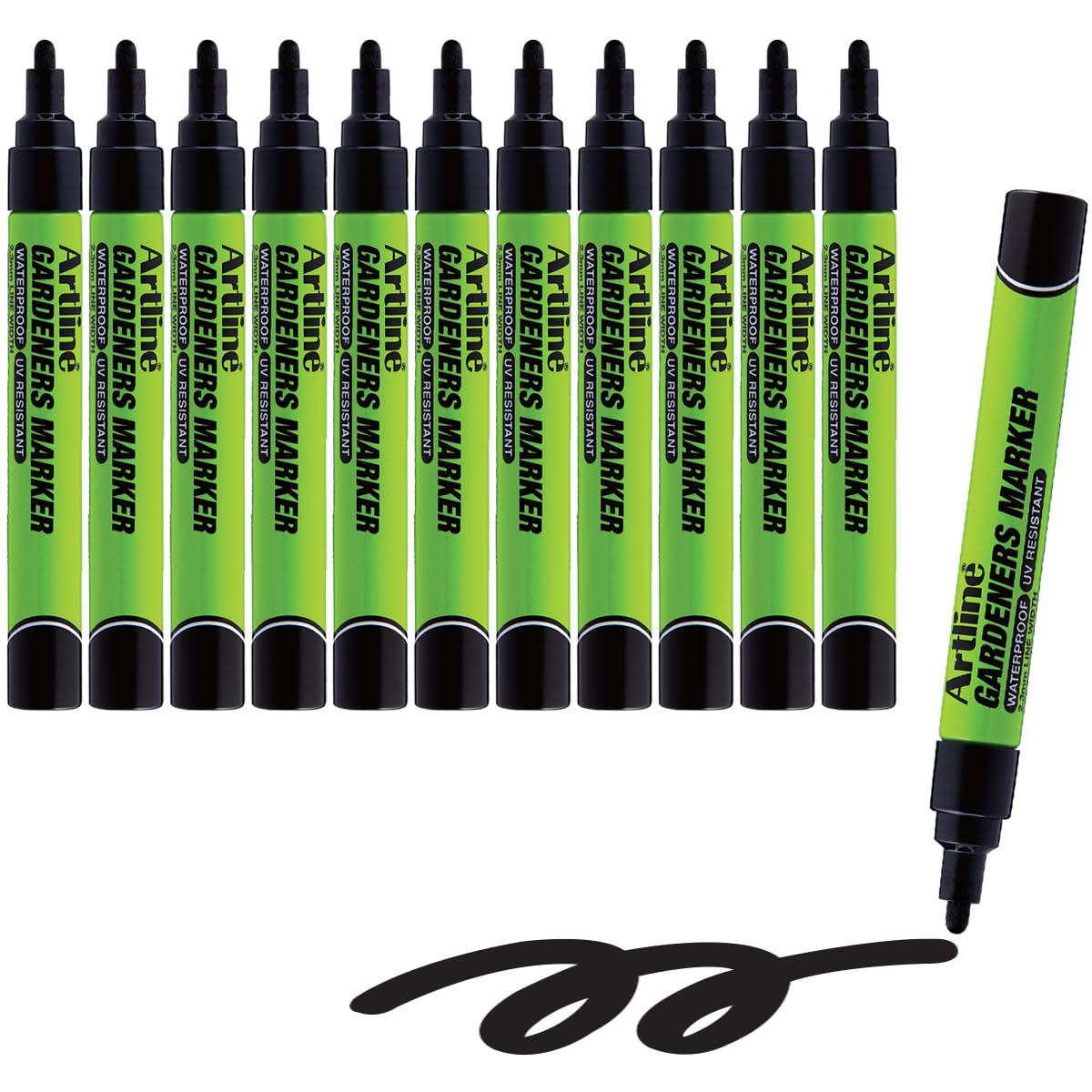 Artline Gardeners Permanent Markers | Professional Series | for Use On Plants, Labels, and More | UV Resistant | Waterproof | EKPR-GDM | 2.3mm Bullet Tip | Pack of 12 | Black - Gardening