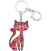 BONSNY Acrylic Cat Key Chains For Women Car Purse Bag Rings Pendant Girl Gift Charms