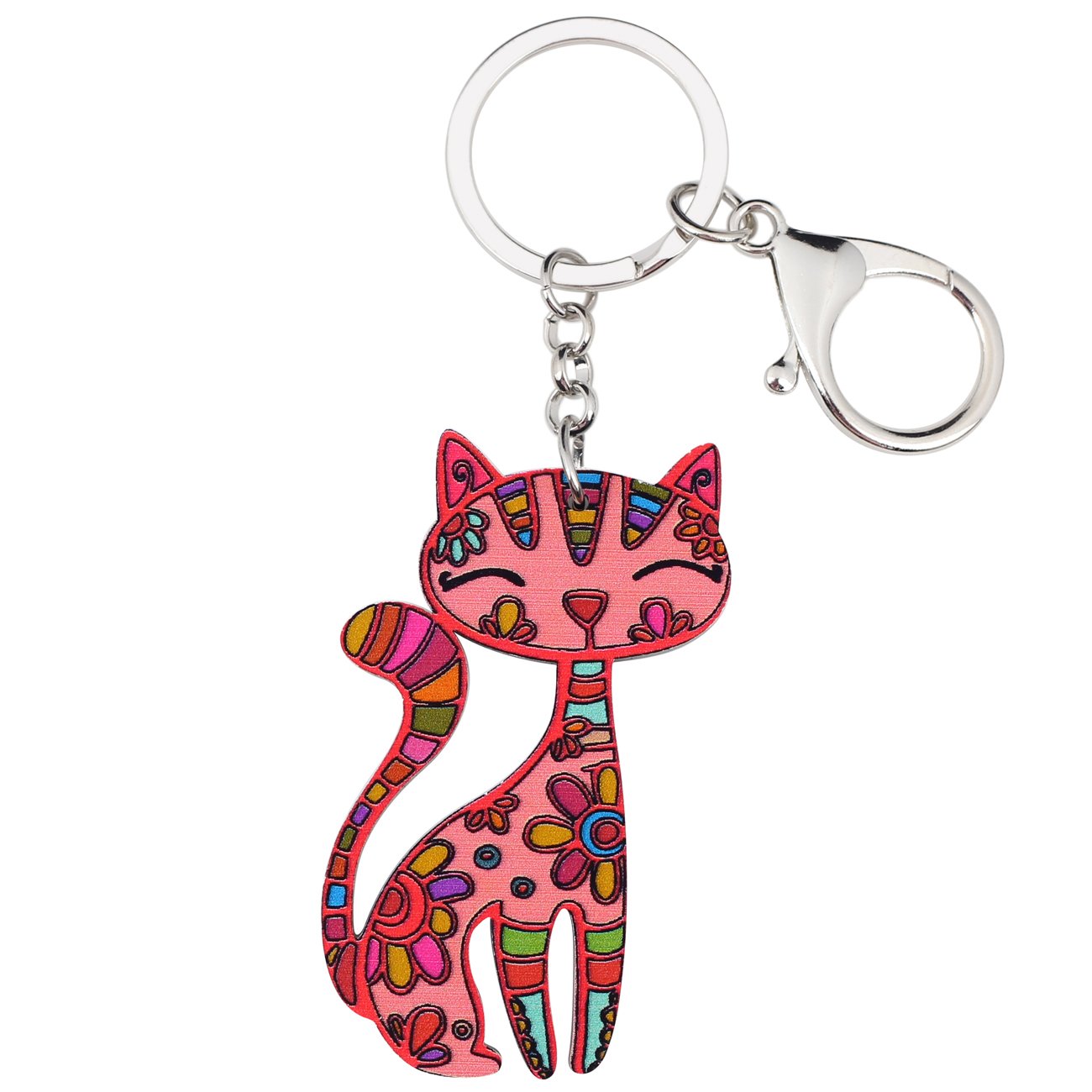 BONSNY Acrylic Cat Key Chains For Women Car Purse Bag Rings Pendant Girl Gift Charms (Red)