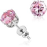 limerencia Titanium Earrings Hypoallergenic F136 Implant Grade Studs Round Cubic Zirconia 6 Prong Stud Earring for Women Men Sensitive Ears