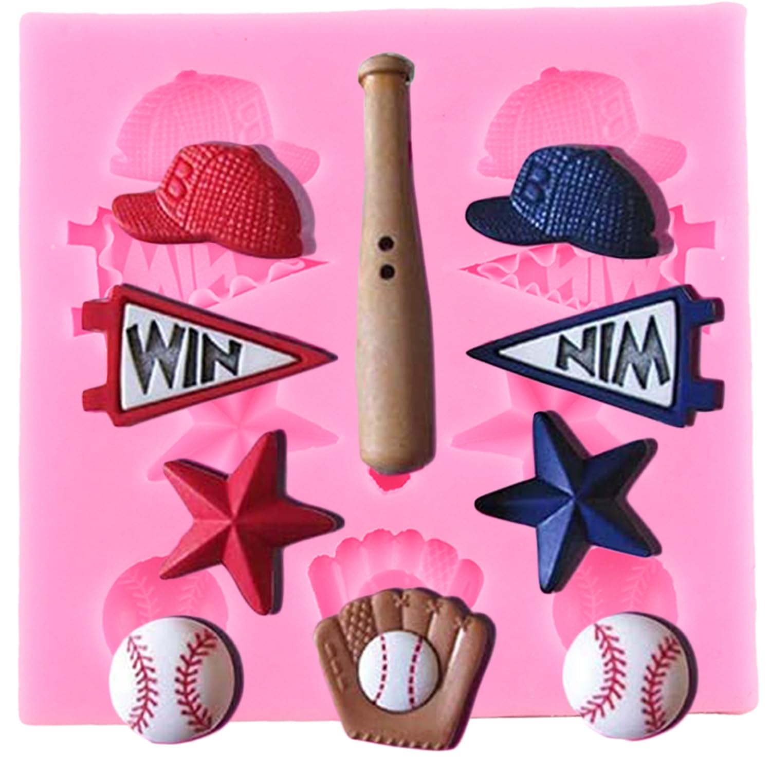 XMOLDNMS Baseball Fondant Moulds Sports Theme Silicone Moulds Baseball Cap Bat Chocolate Candy Mould for Cake Decoration Cupcake Topper Polymer Clay Gum Paste