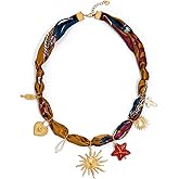 RAUCHBE Brown Scarf Necklace with Charm Sun/Pearl/Starfish Bandana Necklace Vintage Chunky Choker Christmas Women Jewelry