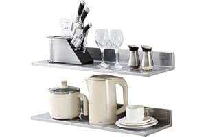 VEVOR 8.6" x 30" -2 Pack Stainless Steel Shelf, Wall Mounted Floating Shelving with Backsplash, 44 lbs Load Capacity Commercial Shelves, Heavy Duty Storage Rack for Restaurant, Kitchen, Bar, Home