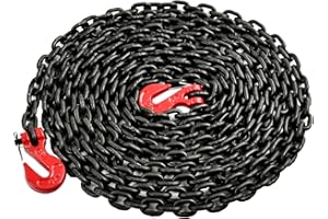 TBAPFS 1/4 Inch x 20 Feet Transport Binder Chain G80 Safey Tow Chain with Red Grab Hooks 3300 Lbs Safe Work Load for Transporting Towing Tie Down Binding Equipment