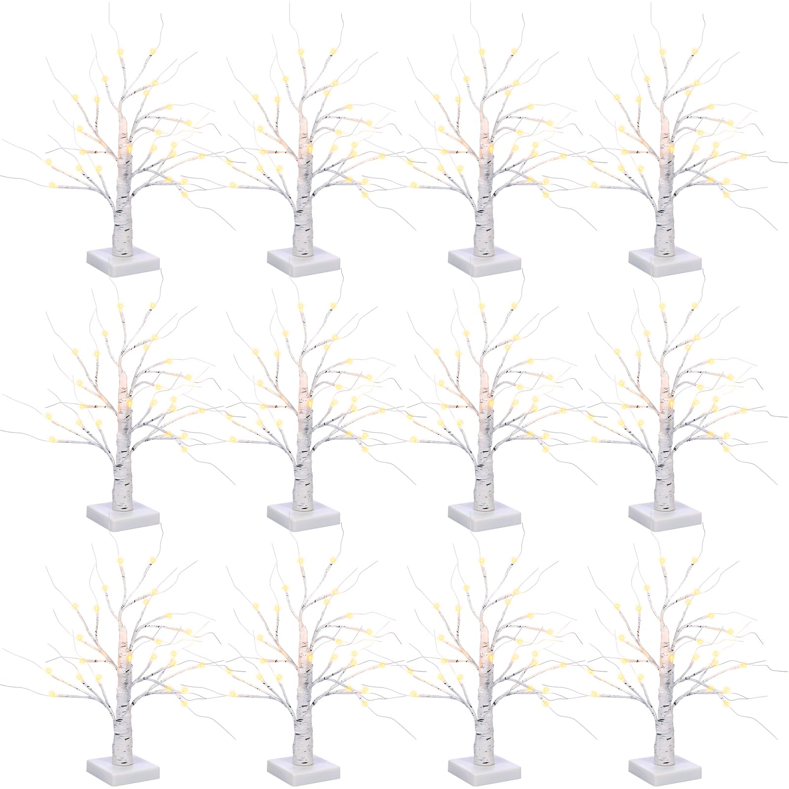 Photo 1 of Macarrie 12 Pcs Birch Tree with LED Lights Christmas Wedding Decorations Tabletop Lighted White Mini Artificial Branches Battery Powered or USB Twinkling Table Centerpiece Indoor Gift (18 Inch)