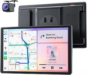8'' Tragbares Carplay Display für Apple CarPlay & Android Auto, 1440x900 HD Display, Magnetische Halterung, OTA-Updates, Rückfahrkamera, Bluetooth, Sprachsteuerung, GPS-Navigation