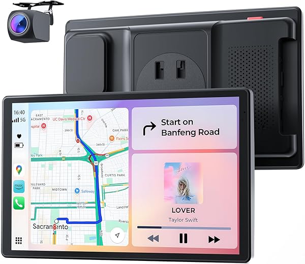 8'' Tragbares Carplay Display für Apple CarPlay & Android Auto, 1440x900 HD Display, Magnetische Halterung, OTA-Updates, Rückfahrkamera, Bluetooth, Sprachsteuerung, GPS-Navigation