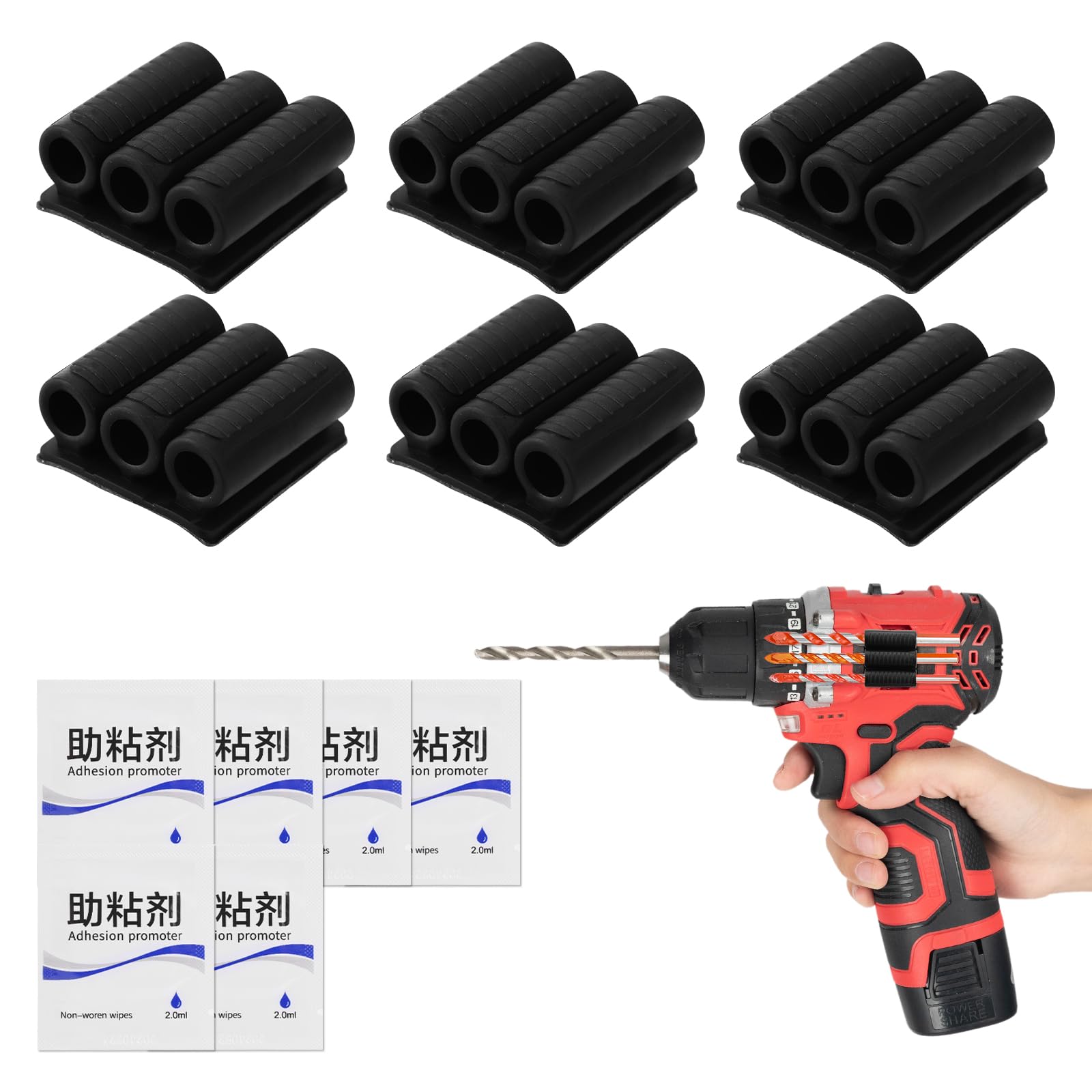 6 Pack Drill Bit Holder Tool Holster, Drill Holster with 6 High Adhesion Promoter Drill Bit Gripper Accessories Supplies for Impact Driver Carry up to Six Driver Bits on The Side