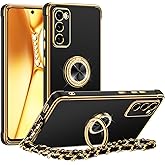 Miss Arts for Samsung Galaxy S20 FE 5G Case, Ring Holder Stand Luxury Bling Electroplated Phone Case with Strap, Cute Soft TPU for Galaxy S20 FE 5G Cover for Women Girls, Black