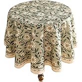 ISAENNE Designer Green Linen Small Round Tablecloth,Floral French Country Indoor Table Cloth,Stain Resistant Home Decor Tablecloths for Dining Kitchen Thanksgiving Party,Diameter 55"-Brune