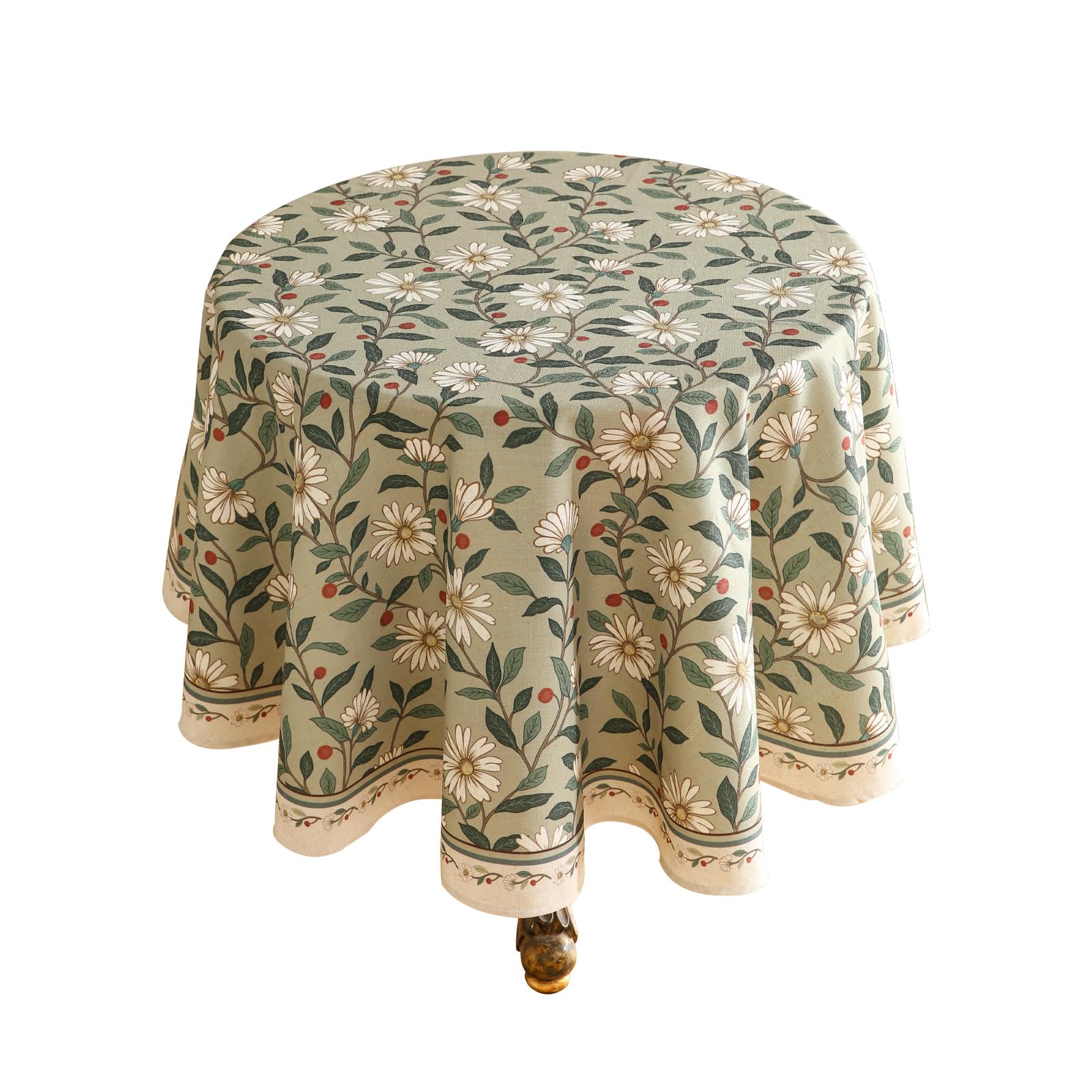 Photo 1 of ISAENNE Designer Green Linen Round Tablecloth,Floral French Country Indoor Table Cloth,Stain Resistant Home Decor Tablecloths for Dining Kitchen Thanksgiving Christmas Party,67"*67"-Brune