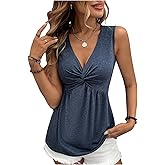 SOLY HUX Women's Peplum Tank Top Twist Front V Neck Sleeveless Babydoll Summer Going Out Tops