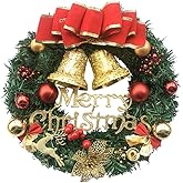 Fanme Christmas Wreath Merry Christmas Front Door Ornament Wall Artificial Pine Garland for Party Décor 13 Inches