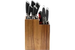 Navaris Knife Block & Utensil Organiser - Durable Acacia Wood Knife Holder Without Knives - Removable & Washable Plastic Bris