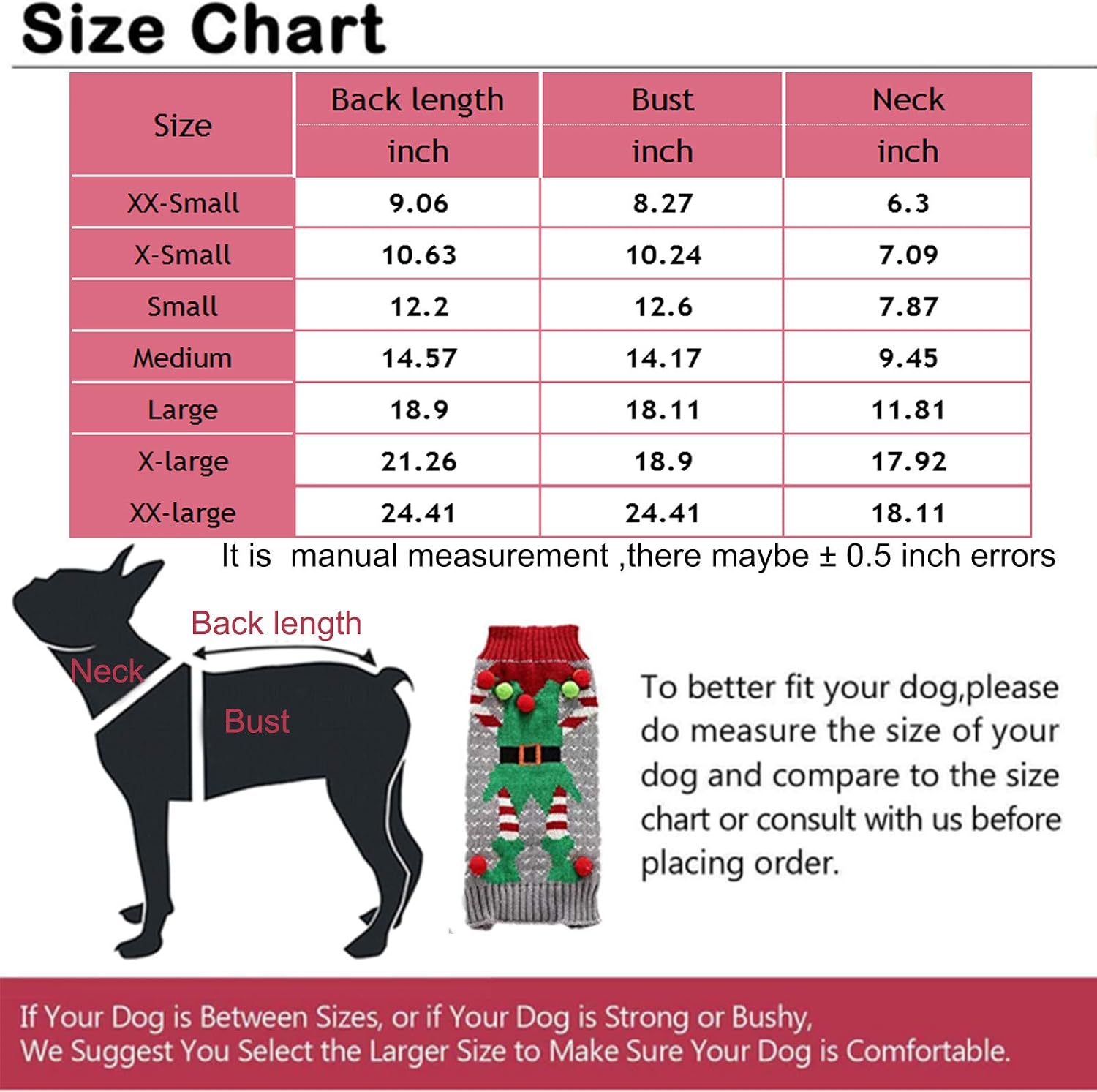 ABRRLO Dog Christmas Jumper Ugly Elf Outfits Grey Xmas Pet Sweater Puppy Cat Holiday Costume New Year Clothes Gift for Small Medium Large Dogs (Gray Elf,M) - Image 3