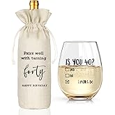 Funny 40th Birthday Gifts for Women Men- 40th Birthday Wine Glass & Wine Bag Gift Ideas for Wife, Husband, Mom, Dad, Sister, Aunt, Coworkers,40Year Party Supplies Decor for Him Her (Clear-40)
