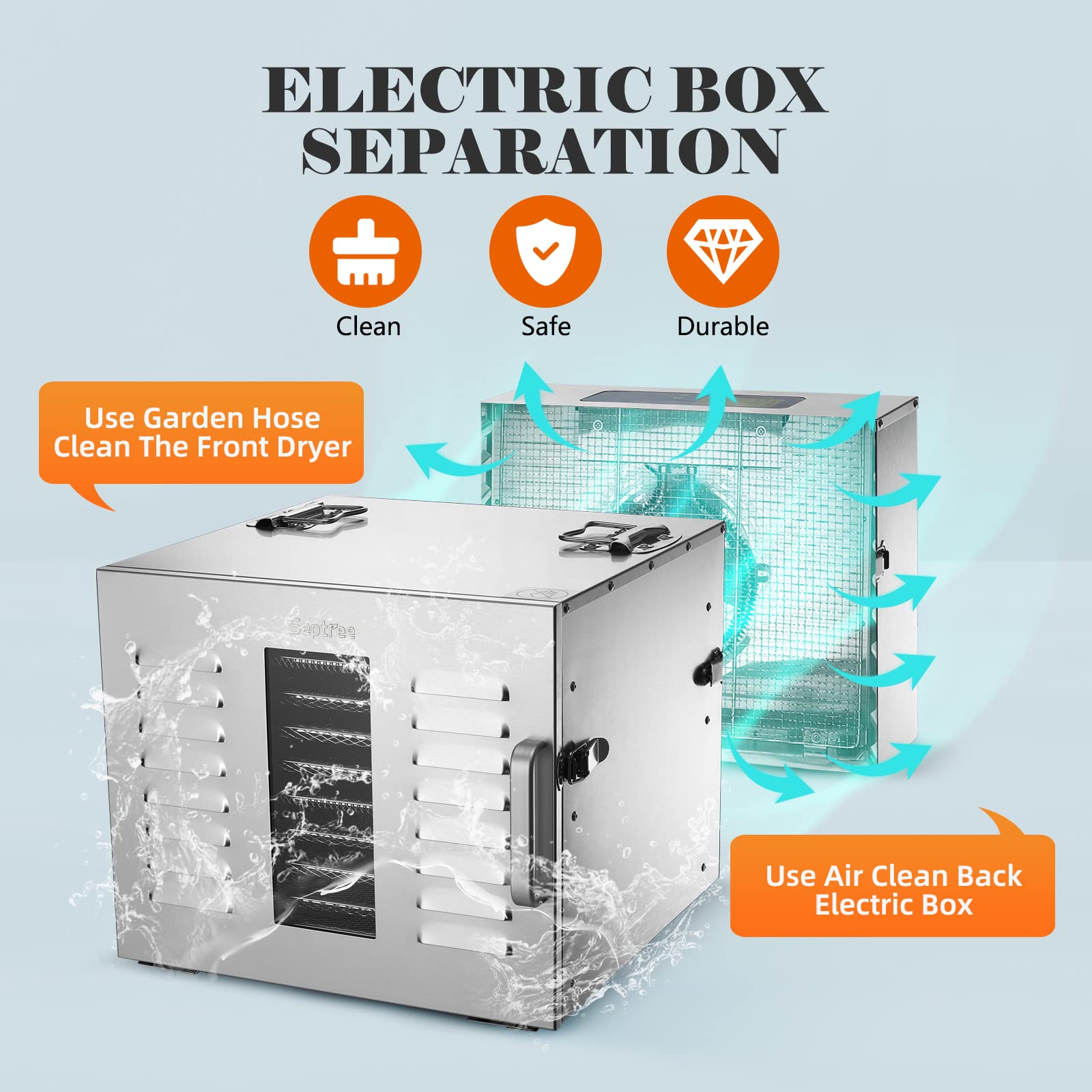 Septree Commercial 10 Trays food dehydrator machine for jerky and herbs, Usable Area up to 17ft² and 195℉ Temperature, 1000W Detachable Stainless Steel Dryer,for Meat, Fruit, mushrooms,beef,Pet Food