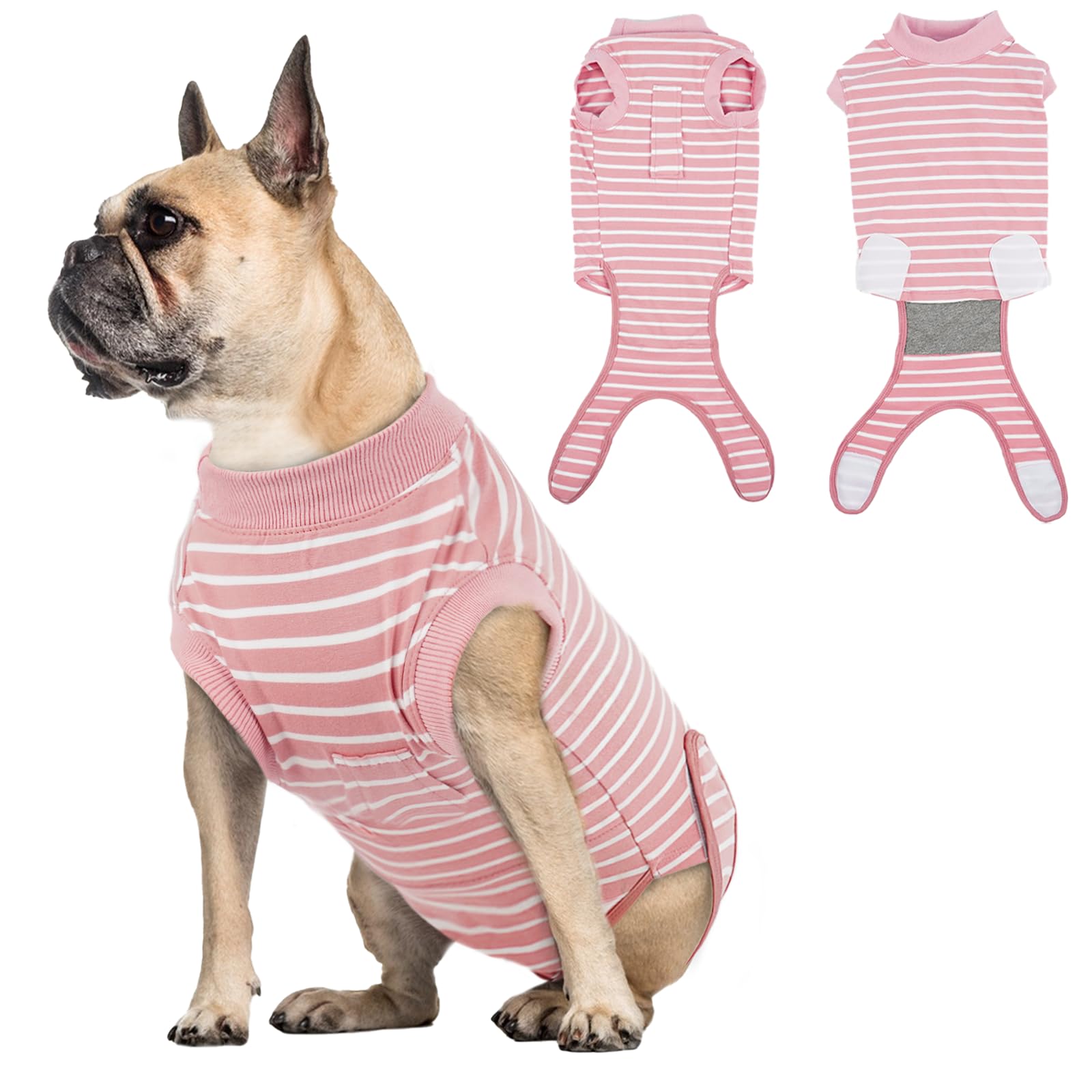 Dog Surgery Recovery Suit - Cotton Dogs Surgery Suit Belly Pocket, Post Spay Dog Suits Fastening at Back End, Wound Protection Clothing After OP Body for Miniature Pinscher, Maltese, Pink Stripe S