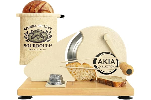 2-in-1 Manual Bread Slicer for Homemade Bread and Sourdough Rounds with Beeswax Bag - Hand Crank Sourdough Slicer & Cutter, A