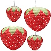 4Pcs Strawberry Paper Lanterns, Windspeed Large Strawberry Paper Lantern Hanging Decor 3D Strawberry Decoration Hanging For strawberry Birthday party decorations 8 inch, 12 inch (red)