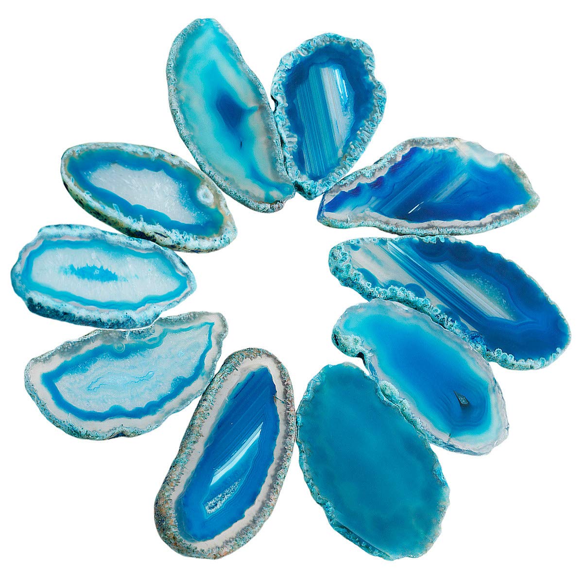 Nupuyai 10 pcs Blue Undrilled Agate Light Table Slices, Irregular Polished Geode Agate Slab Cards for Home Wedding Party Decor
