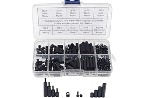 HVAZI 240pcs M2.5 Nylon Hex Spacer Standoffs Screws Nuts Assortment Kit;Male-Female(Black)