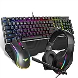 HAVIT Wired Mechanical Keyboard Mouse Headset Kit, Blue Switch Keyboards, Gaming Mouse & RGB Headphones for Laptop Computer P