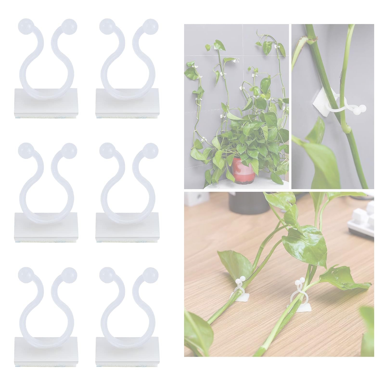zalati Plant Climbing Supports 10pcs Plant Clips Wall Holder with Back Stickers for Climbing Vines Plants Wires/Cables Organizer - White