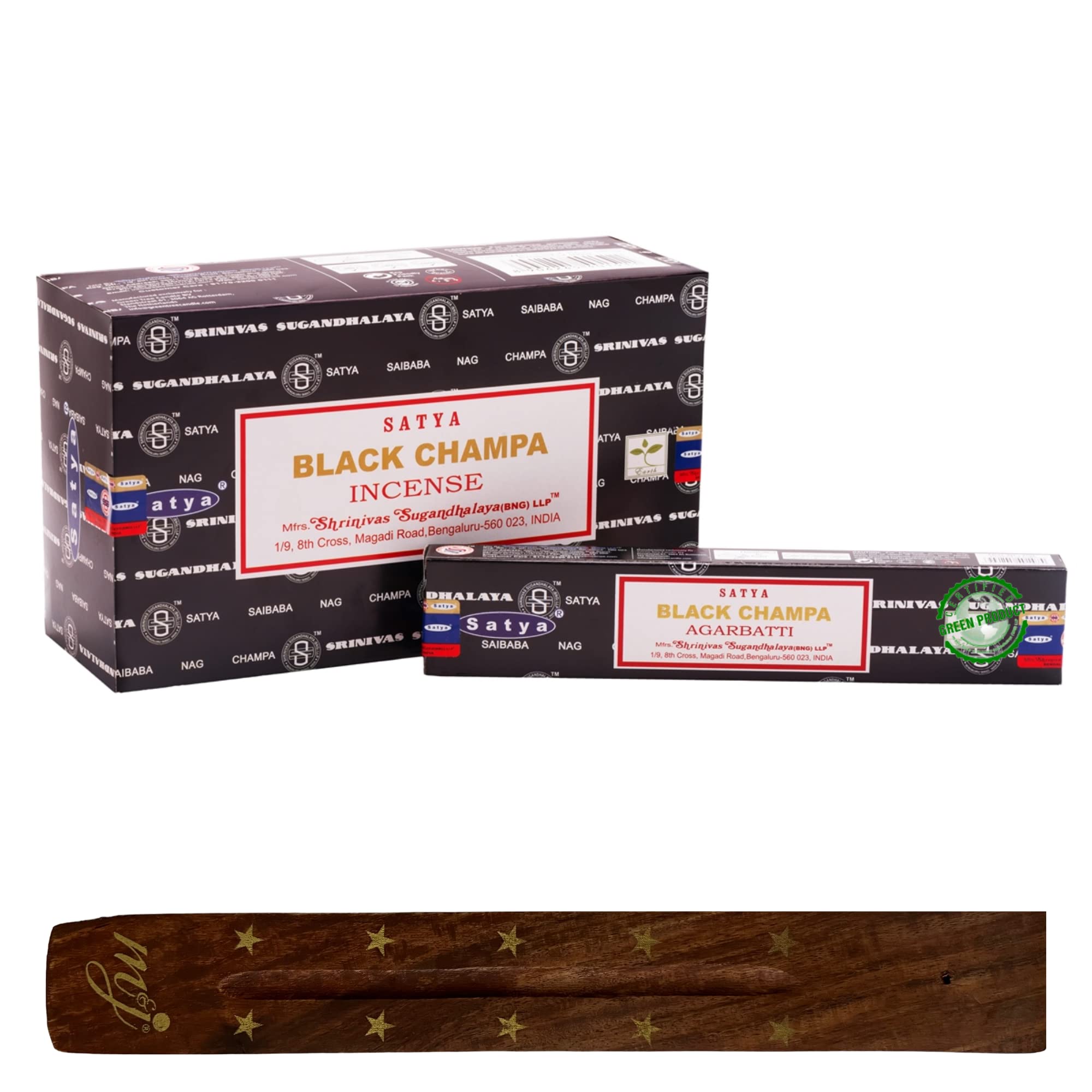 Original Satya Nag Champa Black Champa Incense Sticks | with M&J incense sticks holder | Full Box | for Aromatherapy, Spa, Yoga, Weddings, Meditation, Healing, Positivity and Relaxation