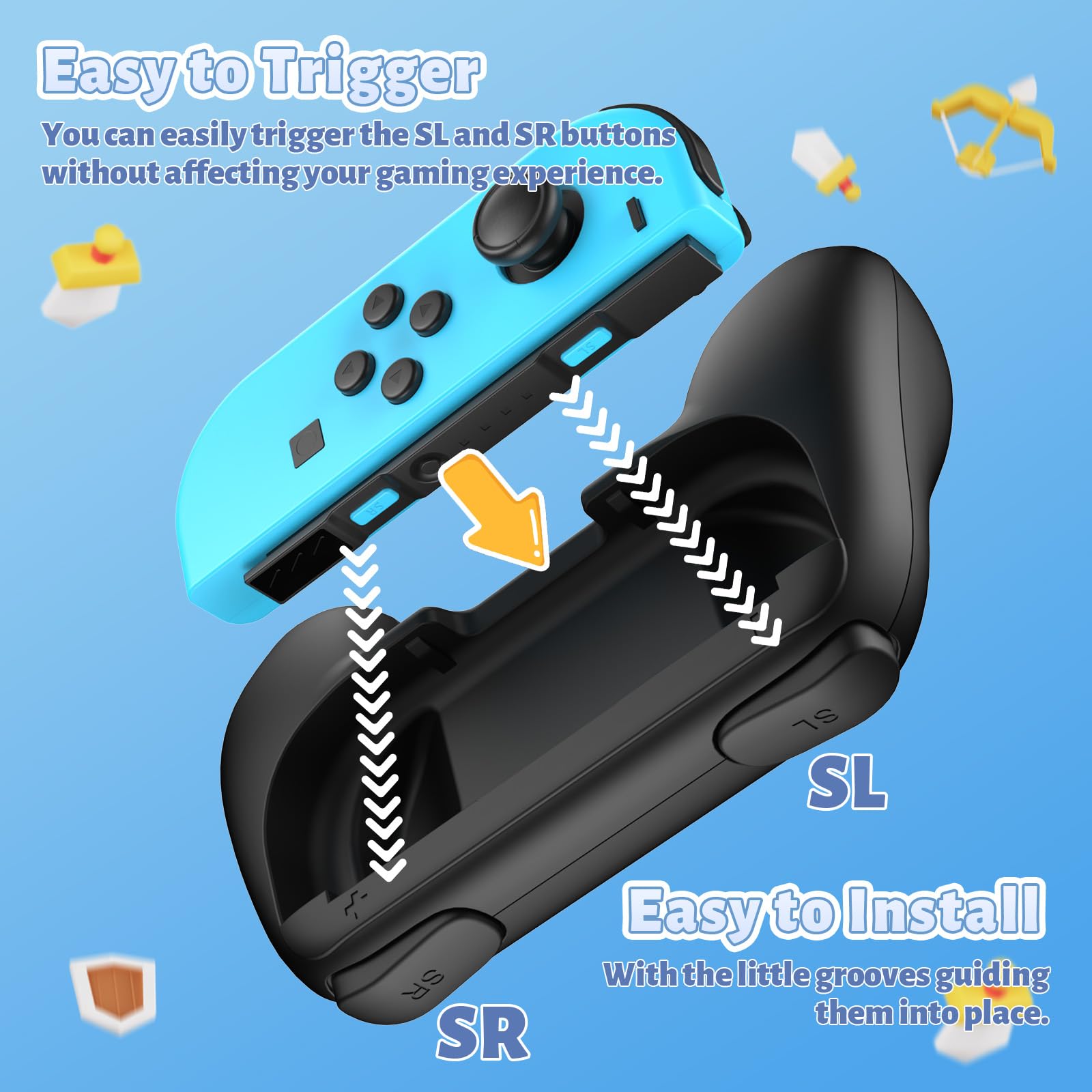FASTSNAIL Grips Compatible with Nintendo Switch for Joy Con & OLED Model for Joycon, Wear-Resistant Handle Kit and Non-Slip Thumb Grips for Switch Joycon 1 Controller 2 Pack (Black)