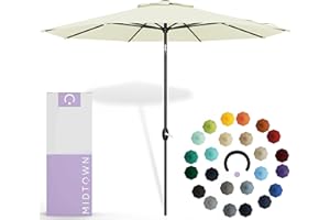 Midtown Umbrellas Sunbrella Umbrella 9 Feet Outdoor Umbrella With Canvas Natural Acrylic Fabric - Auto-Tilt Aluminum Frame Patio Umbrella For Backyard, Deck, Garden, Pool - Black Pole