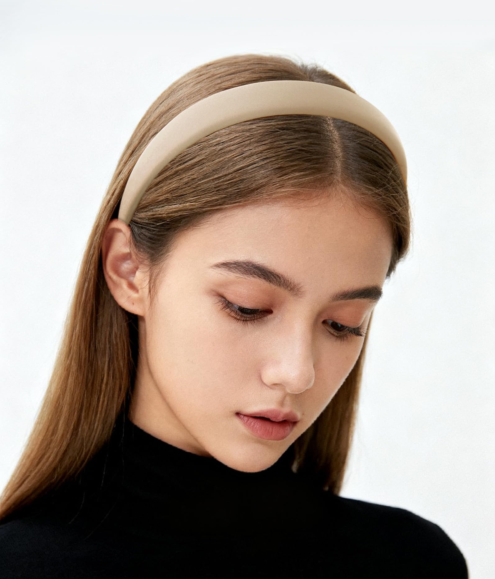 axy Headband with Fabric Padded Candy Colours – Beautiful Women's Headband Hair Accessories Headband HRK7 (Beige) — image 1