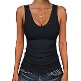 VICHYIE Womens Summer Tank Tops V Neck Sleeveless Low Cut Sexy Shirts Ribbed Tanks Slim Fitted Casual Basic Tee Shirt