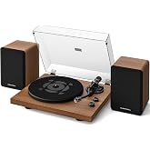QLEARSOUL SoulBox S1 Vinyl Record Player with Stereo Speakers | Turntable with Built-in Preamp, S-Shaped Tonearm, 33/45 RPM - Walnut
