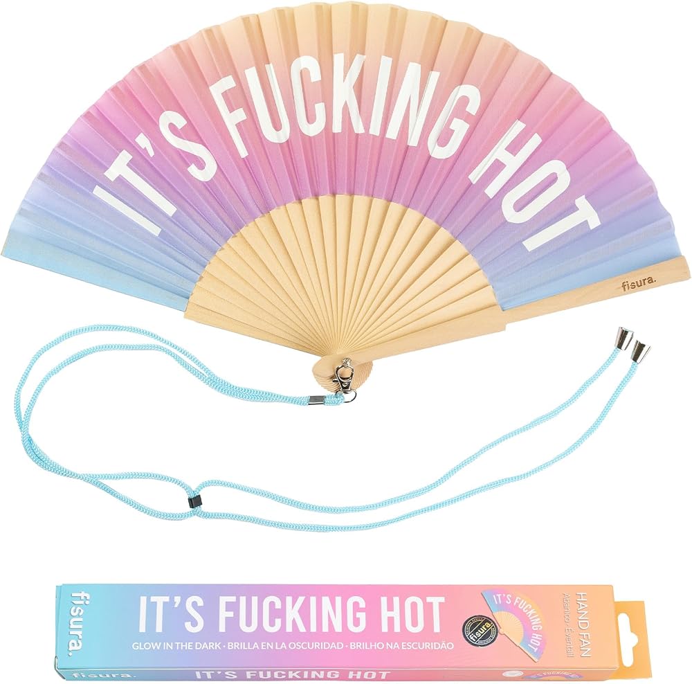 Fisura Handheld Folding Fan Colourful Wood Message Fan F*cking Hot Glow