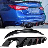 2018&ndash;2024 Compatible with Infiniti Q50, Rear Trunk Spoiler &amp; Rear Bumper Diffuser with V2 LED Brake Light, PSM Duckbill Style, Gloss Black &ndash; WheelX