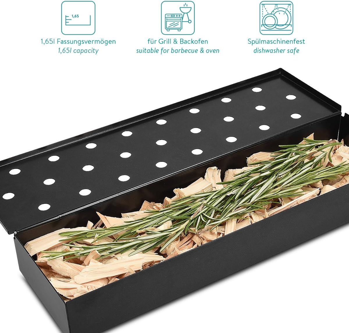 Navaris Smoker Box - Heavy Duty Metal Smoker Box for BBQ Grill Wood Chips - Meat Fish Smoking for Gas or Charcoal Barbecue Grill - 14 x 4 x 2 Inches: Garden & Outdoor