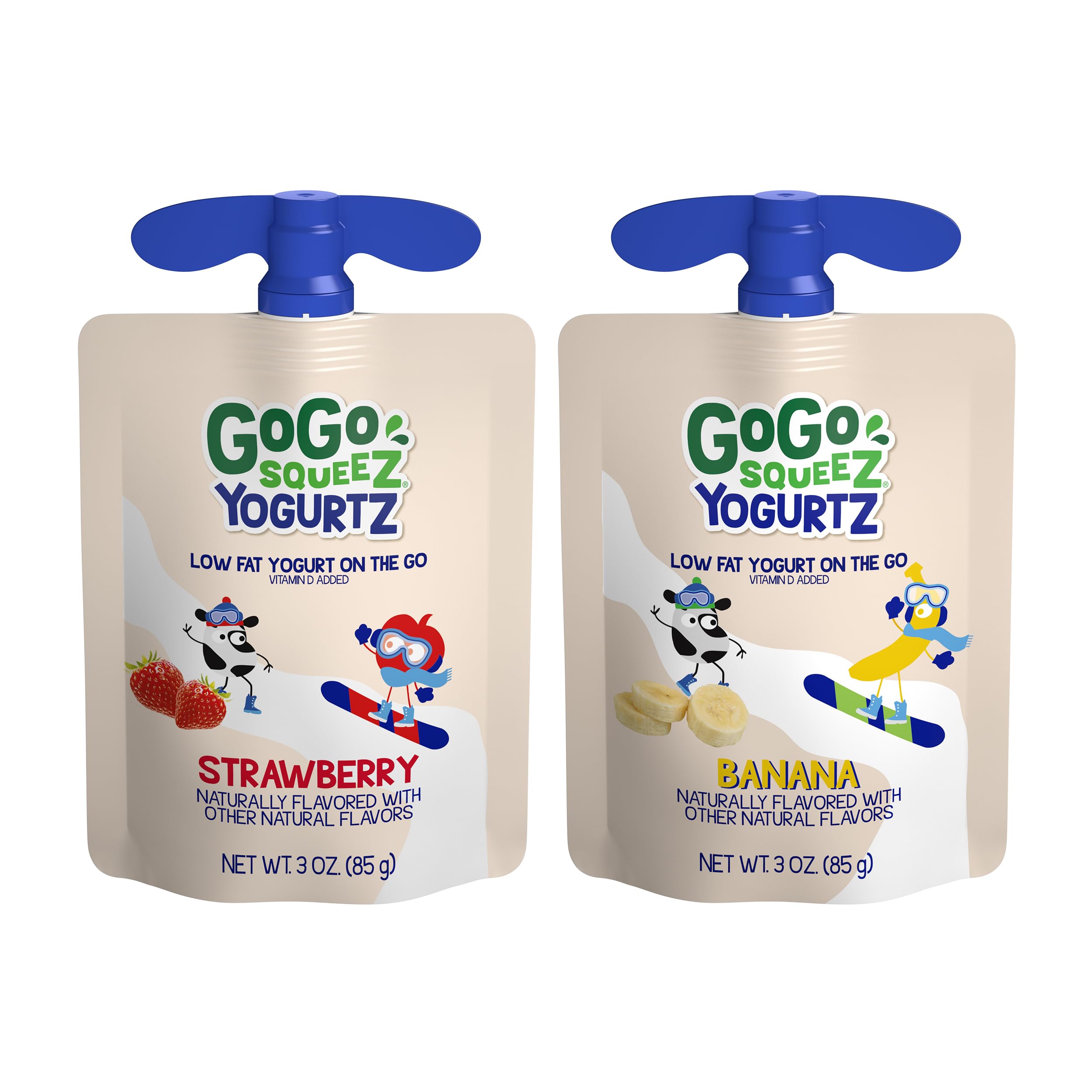 GoGo squeeZ yogurtZ Variety Pack, Strawberry & Banana, 3 oz (Pack of 20), Kids Snacks Made from Real Yogurt and Fruit, No Fridge Needed, Gluten Free, Nut Free, Recloseable Cap, BPA Free Pouches