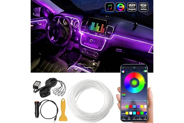 MAODANER Car LED Interior Strip Light, 16 Million Colors 5 in 1 with 236 inches Fiber Optic, Multicolor RGB Sound Active auto