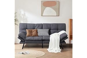 Opoiar Convertible Memory Foam Sleeper Sofa Loveseat Bed Breathable Linen Adjustable Lounge Couch Futon Sets for Living Room Sofabed, Grey-01