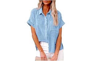 MaMiDay Linen Shirts for Women Short Sleeve Button Down Summer Collar Shirt Breathable Casual Loose Fit Dressy Blouses S-5XL