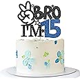 RoadSea Brother I'm 15 Cake Topper - Boy 15th Birthday Cake Supplies - 15 Years Old - Big Brother 15th Birthday Party Decoration - Black Glitter