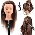 CZFY Cosmetology Mannequin Head with 100% Real Human Hair and Adjustable Stand 22-24” for Braiding Hair Styling Training Hairart Barber Hairdressing Fashion Salon Display (Blonde)