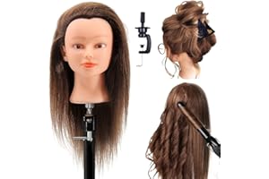 CZFY Cosmetology Mannequin Head with 100% Real Human Hair and Adjustable Stand 22-24” for Braiding Hair Styling Training Hairart Barber Hairdressing Fashion Salon Display (Blonde)