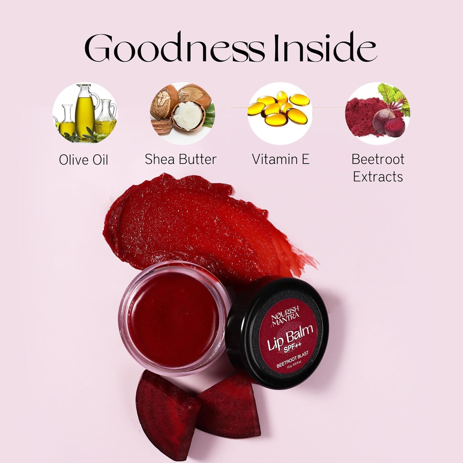 Nourish Mantra - Beetroot Blast Lip Balm with SPF | Made with Olive oil, Shea Butter, Vitamin E and Avocado Oil | For Dry, Chapped & Dark Lips | Best for Both Women and Men | 12g (Pack of 1, Beetroot)