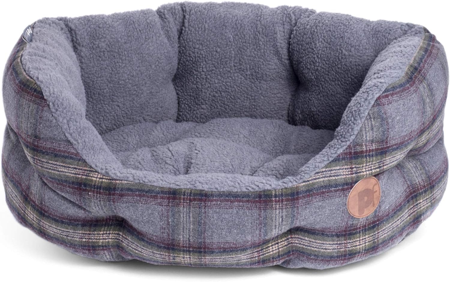 Petface Grey Tweed Oval Dog Bed with Reversible Cushion, Machine Washable, Medium (Pack of 1)